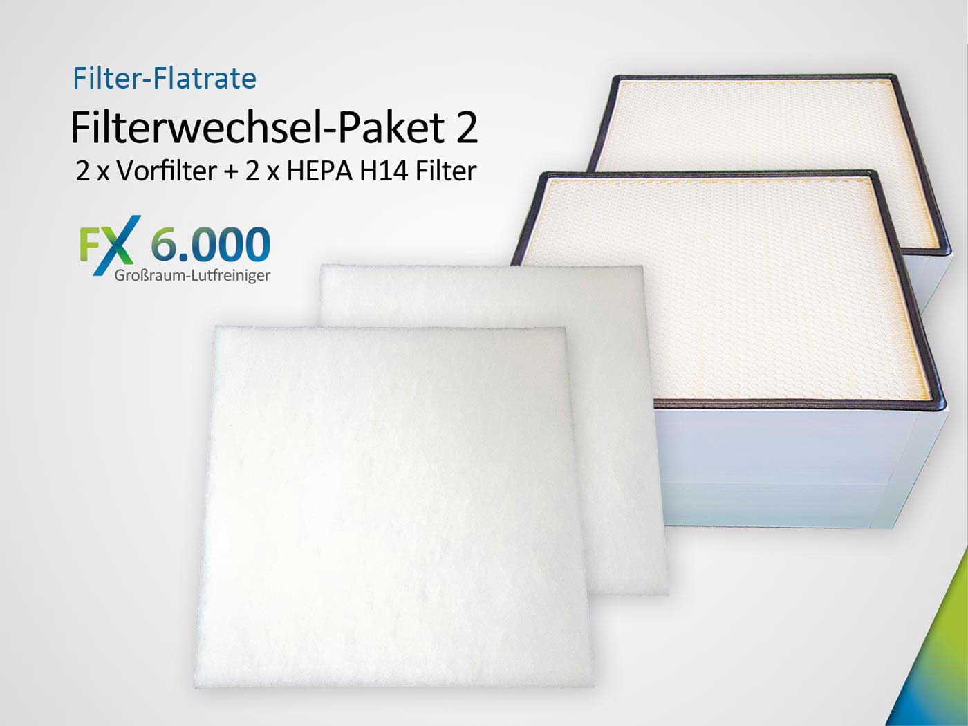 Filterwechsel-Paket FX6.000 Set aus 2 x Grobstaubfilter ISO ePM10 > 50% & Hauptfilter 2 x HEPA H14 Kopie